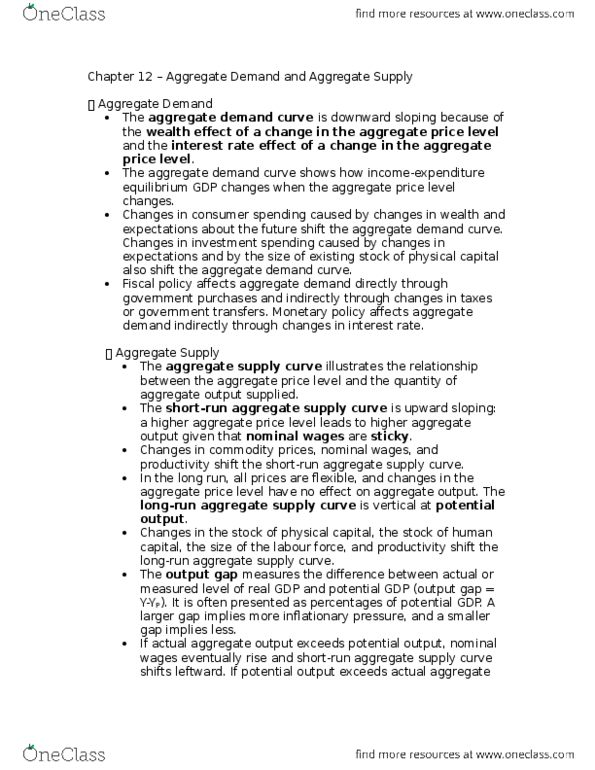 ECO100Y5 Chapter Notes - Chapter 12: Price Level, Human Capital, Stabilization Policy thumbnail