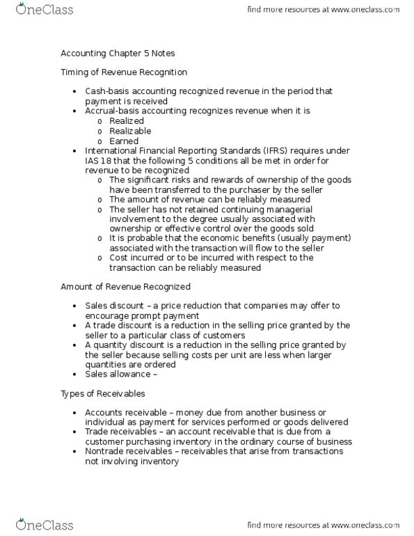 ACCT 1510 Chapter Notes - Chapter 5: Securitization, Debit Card, International Financial Reporting Standards thumbnail