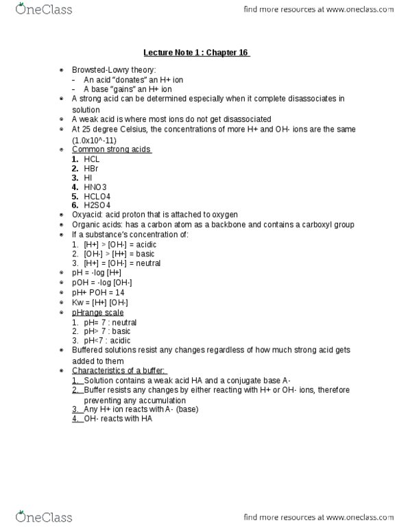 CHEM 29402 Lecture Notes - Lecture 1: Sulfuric Acid, Conjugate Acid, Carboxylic Acid thumbnail