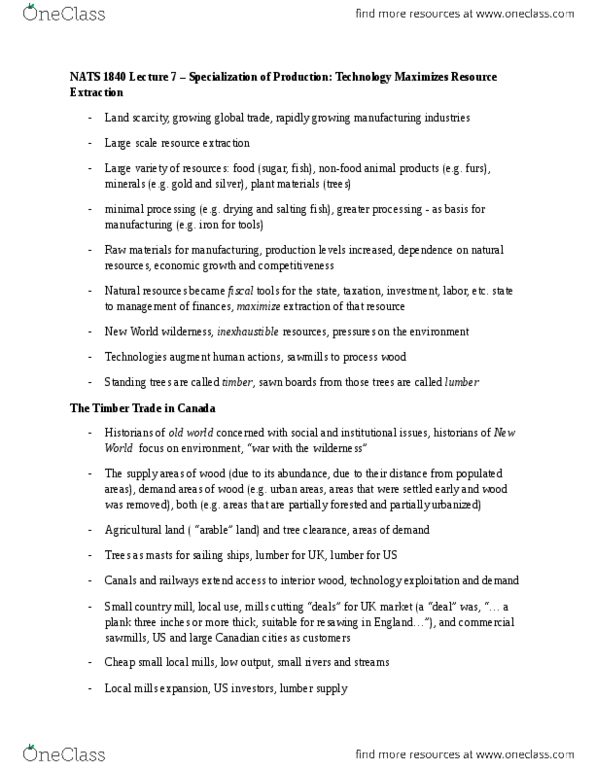 NATS 1840 Lecture Notes - Lecture 7: Sawmill thumbnail