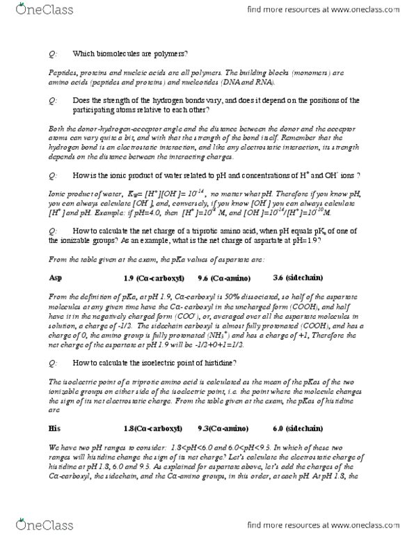 BMSC 200 Lecture Notes - Lecture 5: Hydrogen Bond, Amine, Acid Dissociation Constant thumbnail