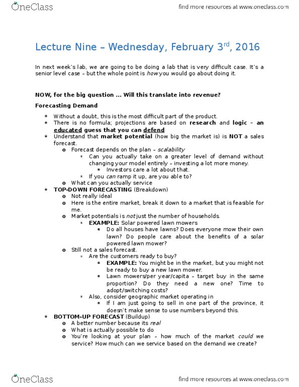 BU121 Lecture Notes - Lecture 9: Sensitivity Analysis, Fixed Cost, Income Statement thumbnail