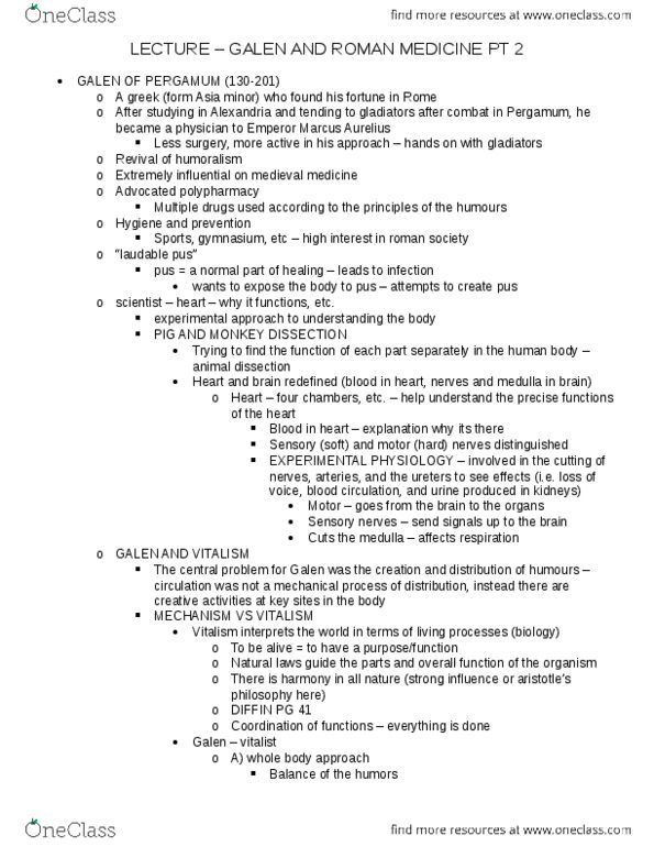 History of Science 2220 Lecture Notes - Lecture 10: Experimental Physiology, Anatolia, Polypharmacy thumbnail