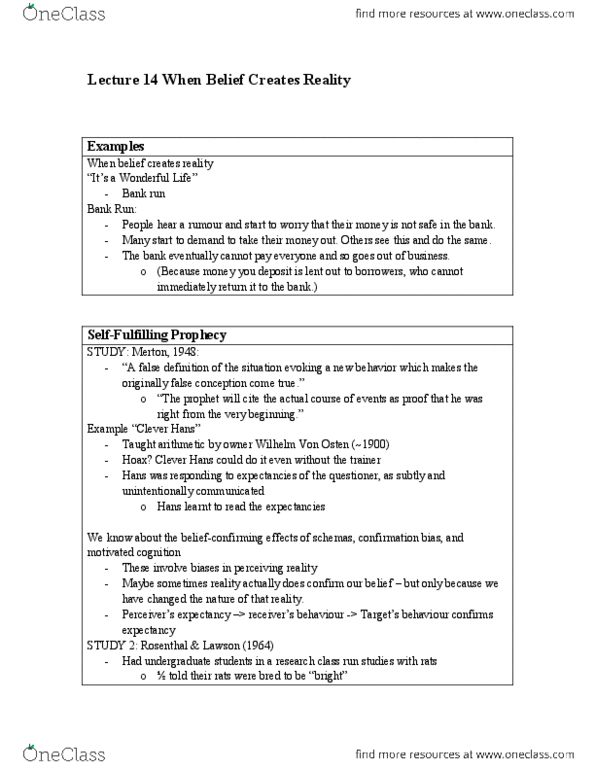 PSYC 215 Lecture Notes - Lecture 14: Positive Illusions, Confirmation Bias, Social Reality thumbnail