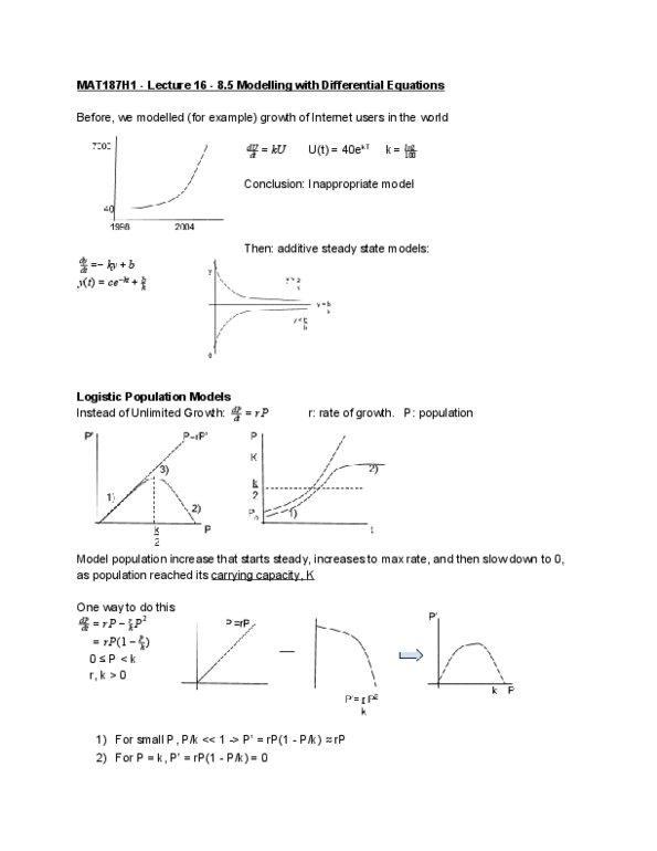 MAT136H1 Lecture 16: 8.5 Modelling with Differential Equations thumbnail
