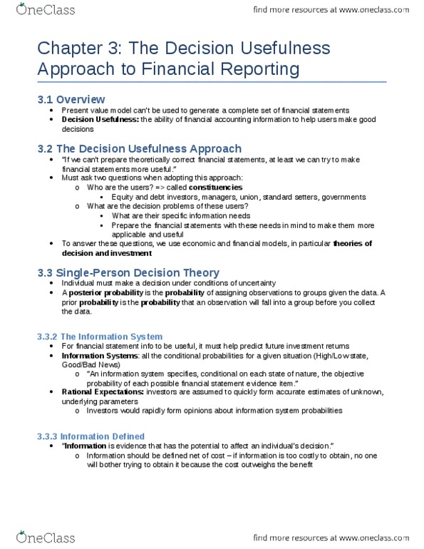 COMM 318 Chapter Notes - Chapter 3: Financial Statement, Rational Expectations, Cash Flow thumbnail