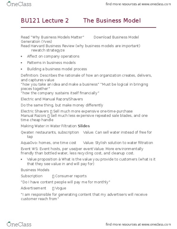 BU121 Lecture Notes - Lecture 2: Business Model Canvas, Consumer Reports, Crowdfunding thumbnail