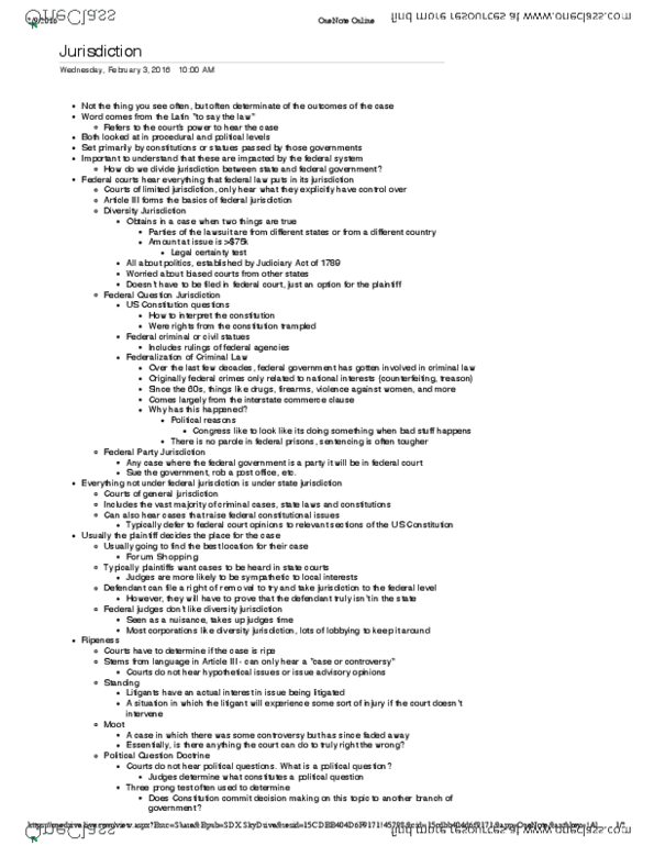 PSCI 4396 Lecture Notes - Lecture 5: Diversity Jurisdiction, Ripeness, Commerce Clause thumbnail