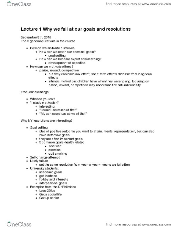 PSYC 471 Lecture Notes - Lecture 1: Motivation, Goal Setting thumbnail