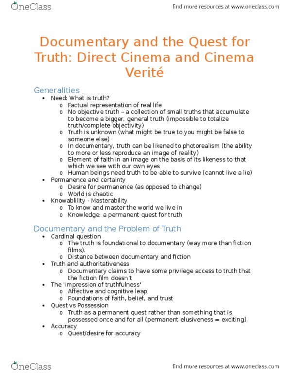 FILM 2106 Lecture Notes - Lecture 5: Photorealism, Film Stock, Richard Leacock thumbnail