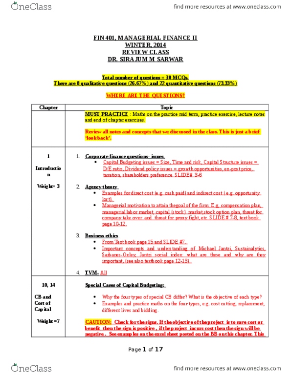 FIN 401 Lecture Notes - Lecture 1: Dividend Policy, Operating Lease, Tax Shield thumbnail
