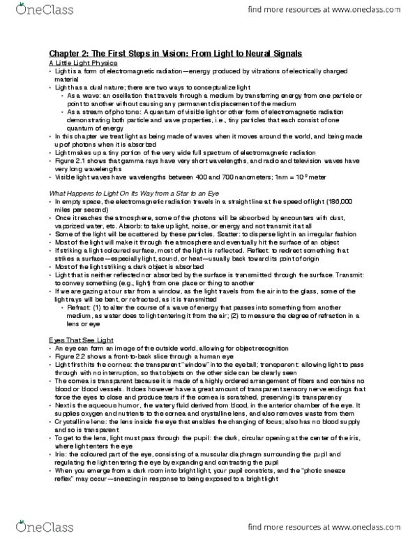 PSYB51H3 Chapter Notes - Chapter 1: Vitreous Body, Retinal Pigment Epithelium, Refractive Error thumbnail