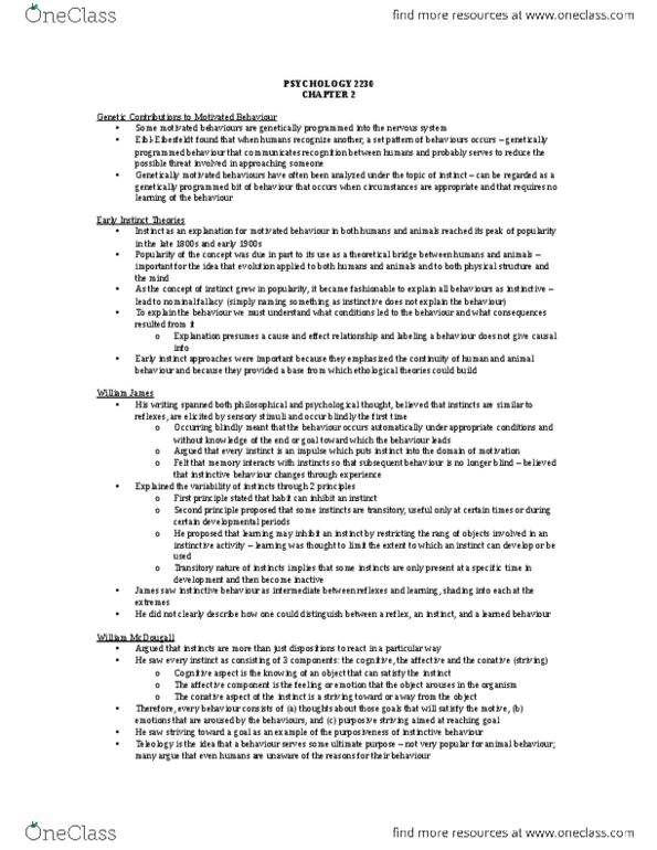 PSYC 2230 Chapter Notes - Chapter 2: Fixed Action Pattern, Ethology, Ethogram thumbnail
