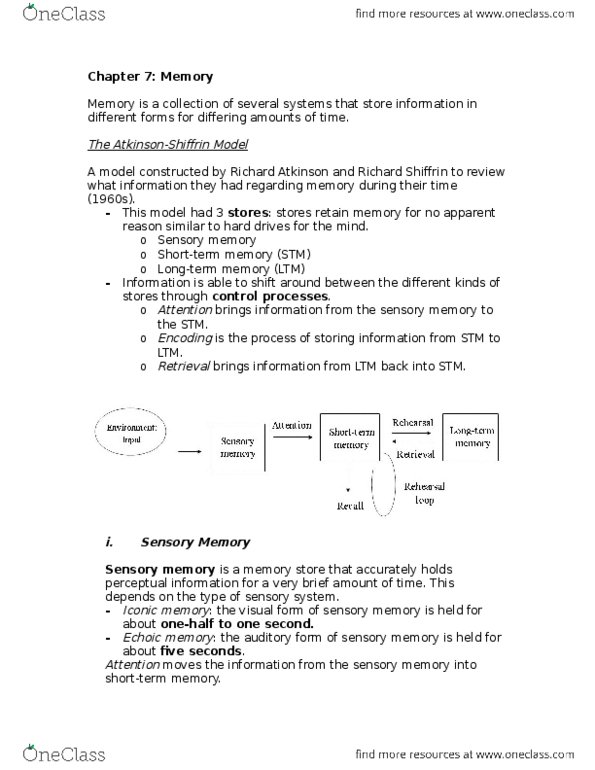 PSYA01H3 Chapter Notes - Chapter 7: Count Von Count, Richard Shiffrin, Anterograde Amnesia thumbnail