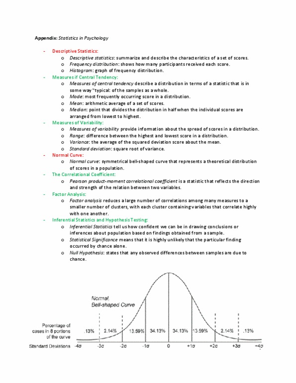 Psychology 1000 Chapter Notes -Null Hypothesis, Normal Distribution, Factor Analysis thumbnail