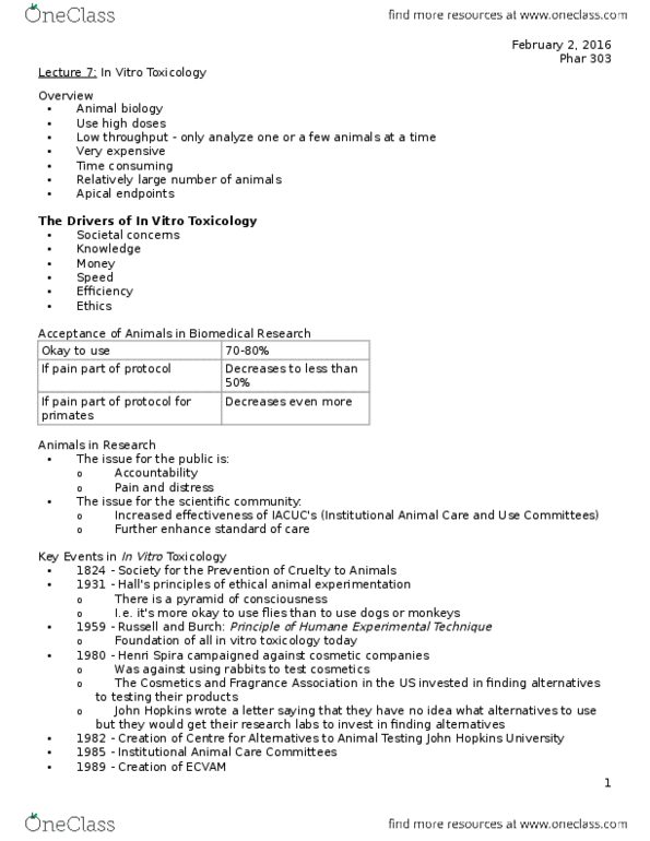 PHAR 303 Lecture Notes - Lecture 7: Positron Emission Tomography, Johns Hopkins University, Animal Testing thumbnail