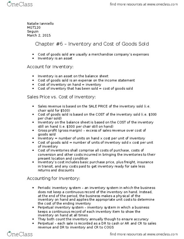 MGT120H5 Chapter Notes - Chapter 6: Gross Margin, Gross Profit, European Cooperation In Science And Technology thumbnail