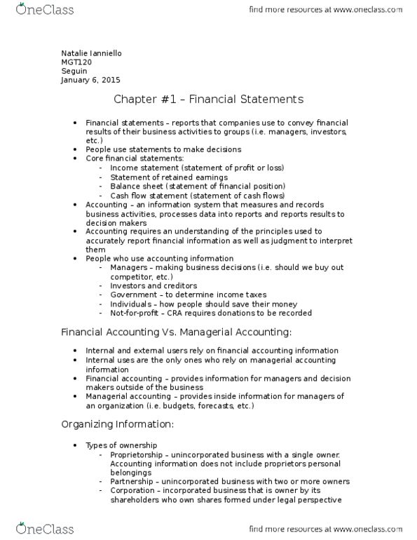 MGT120H5 Chapter Notes - Chapter 1: International Financial Reporting Standards, Financial Statement, Cash Flow Statement thumbnail