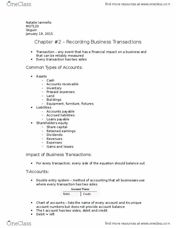 MGT120H5 Chapter Notes - Chapter 2: Deferral, Accounts Payable, Retained Earnings thumbnail