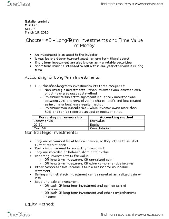MGT120H5 Chapter Notes - Chapter 8: Equity Method, Current Asset, Fixed Asset thumbnail