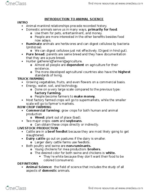 ANSC 1011 Lecture Notes - Lecture 1: Dairy Cattle, Animal Breeding, Feedlot thumbnail