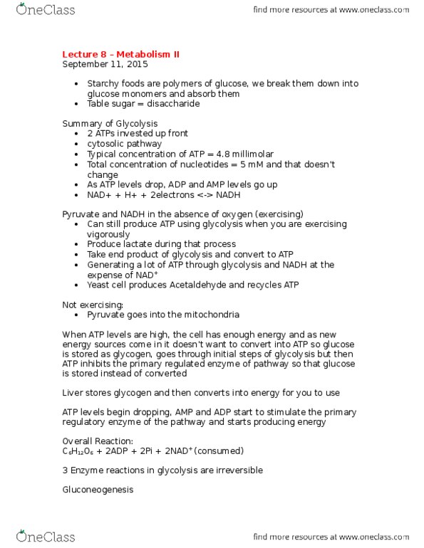 BSCI-1510 Lecture Notes - Lecture 8: High Fructose Corn Syrup, Cori Cycle, Glycolysis thumbnail