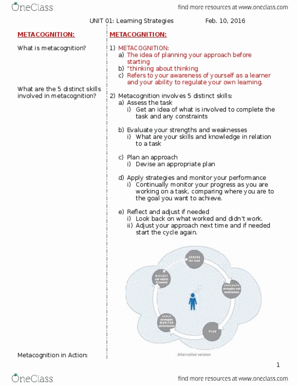 PSYCH 7A Lecture Notes - Lecture 1: Metacognition, Unit thumbnail