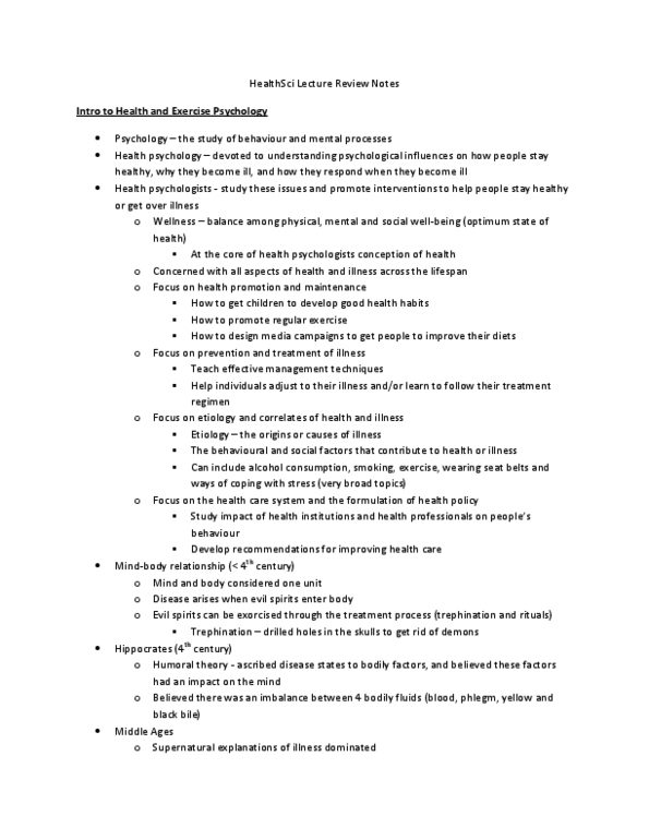 Health Sciences 1001A/B Lecture Notes - Theory Of Planned Behavior, Theory Of Reasoned Action, Exercise Intensity thumbnail