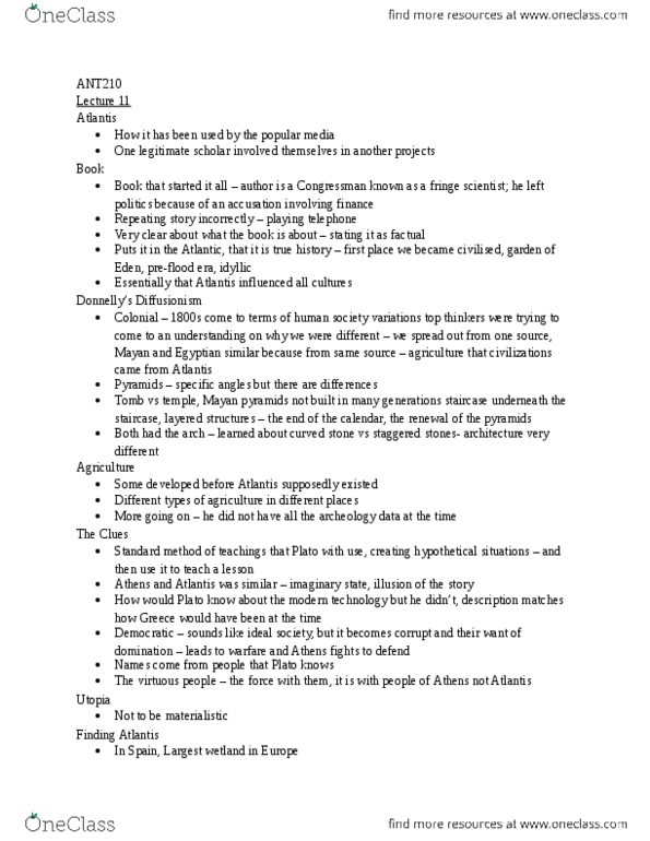 ANT210H5 Lecture Notes - Lecture 11: Fringe Science, Trans-Cultural Diffusion, Apophenia thumbnail