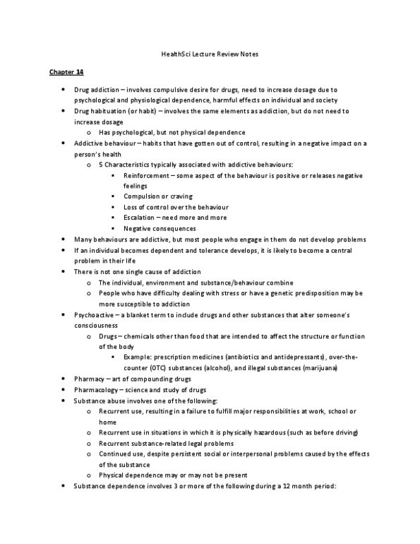 Health Sciences 1001A/B Lecture Notes - Insomnia, Hallucinogen, Morphine thumbnail