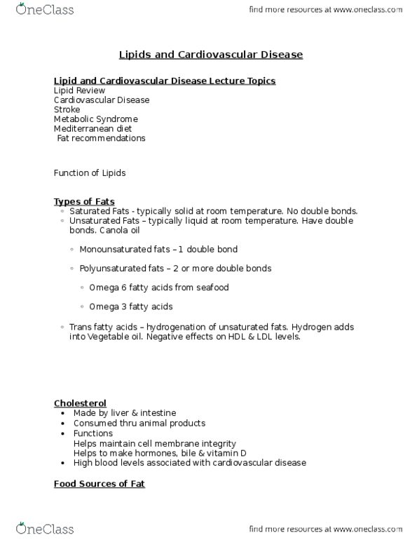 NTR 109 Lecture Notes - Lecture 4: Trans Fat, Palm Kernel Oil, Monounsaturated Fat thumbnail