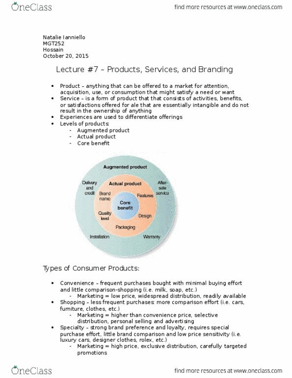 MGT252H5 Lecture Notes - Lecture 7: Brand Loyalty, Rolex, Total Quality Management thumbnail