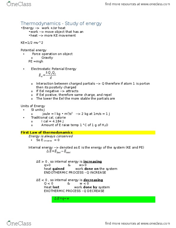 CHEM 123 Chapter Notes - Chapter 5: Path Dependence, State Function, Thermodynamics thumbnail