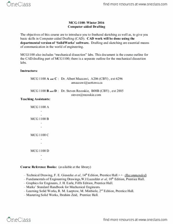 MCG 1100 Lecture Notes - Lecture 2: Prentice Hall, Solidworks, Oblique Projection thumbnail