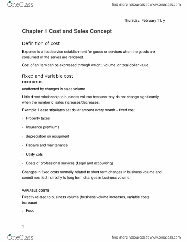 HTM 2030 Chapter Notes - Chapter 1: Variable Cost thumbnail