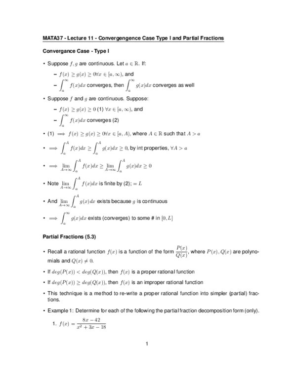 MATA37H3 Lecture Notes - Lecture 11: Partial Fraction Decomposition thumbnail