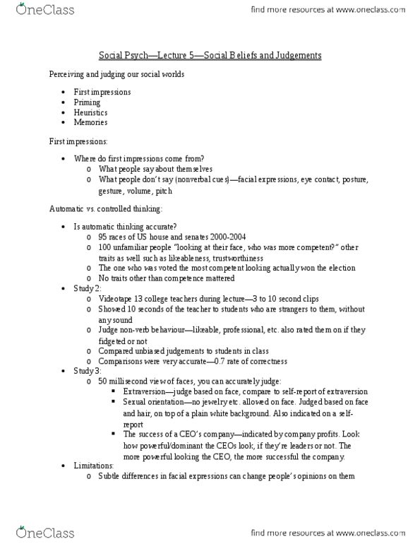 PSYCH235 Lecture Notes - Lecture 5: Availability Heuristic, Representativeness Heuristic, Psych thumbnail