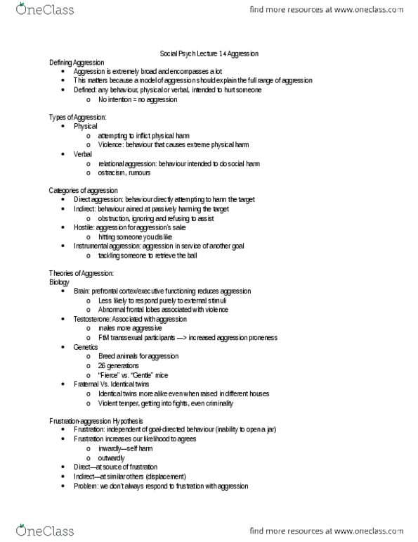 PSYCH235 Lecture Notes - Lecture 14: Relational Aggression, Psych, Hit By Pitch thumbnail