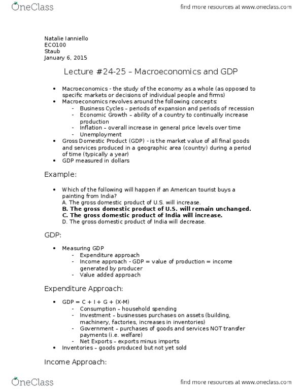 ECO100Y5 Lecture Notes - Lecture 24: Gross Domestic Product, Final Good, Black Market thumbnail