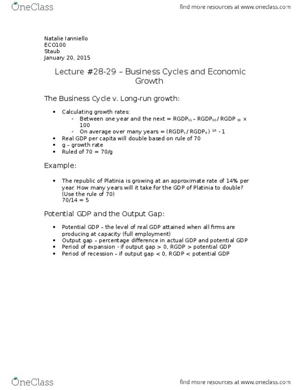 ECO100Y5 Lecture Notes - Lecture 28: Smokeless Powder, Output Gap, Potential Output thumbnail