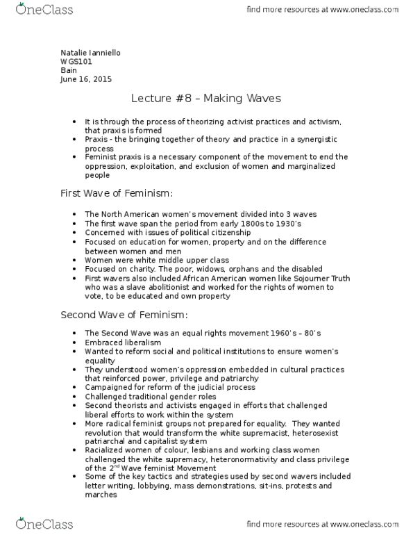 WGS101H5 Lecture Notes - Lecture 8: Radical Feminism, Heterosexism, Heteronormativity thumbnail