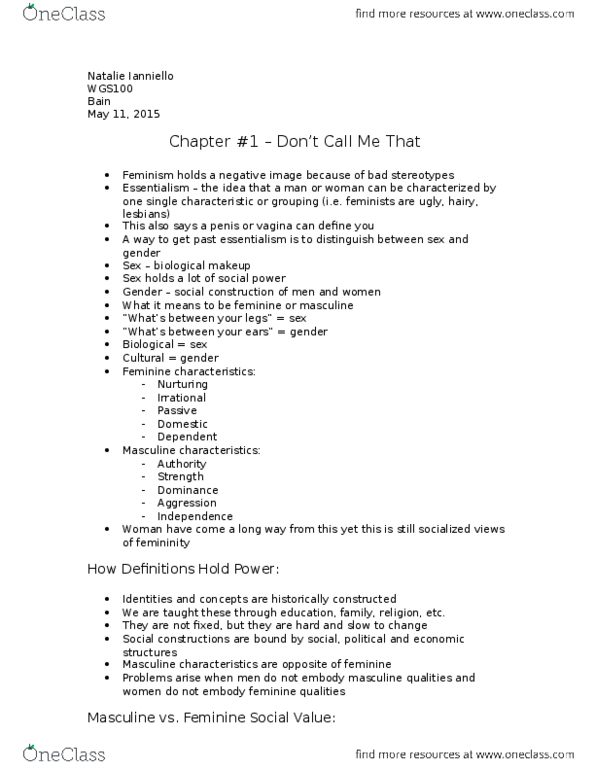 WGS101H5 Chapter Notes - Chapter 1: Essentialism thumbnail