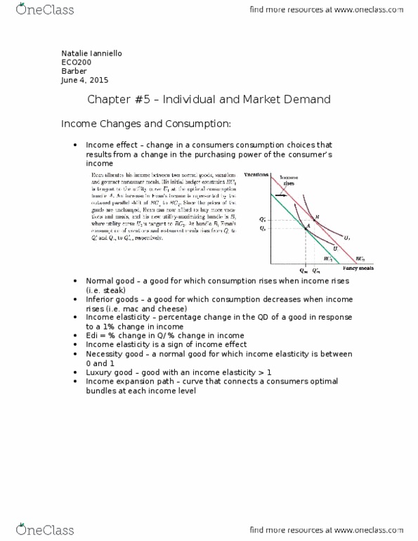 ECO200Y5 Chapter 5: Chapter #5 – Individual and Market Demand thumbnail