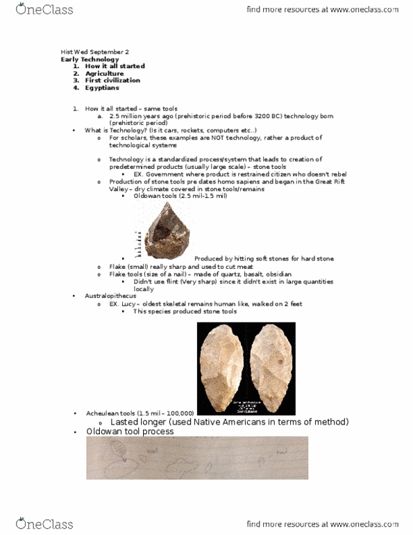 HIST115 Lecture Notes - Lecture 1: Homo Sapiens, Acheulean, Civilization Iv thumbnail