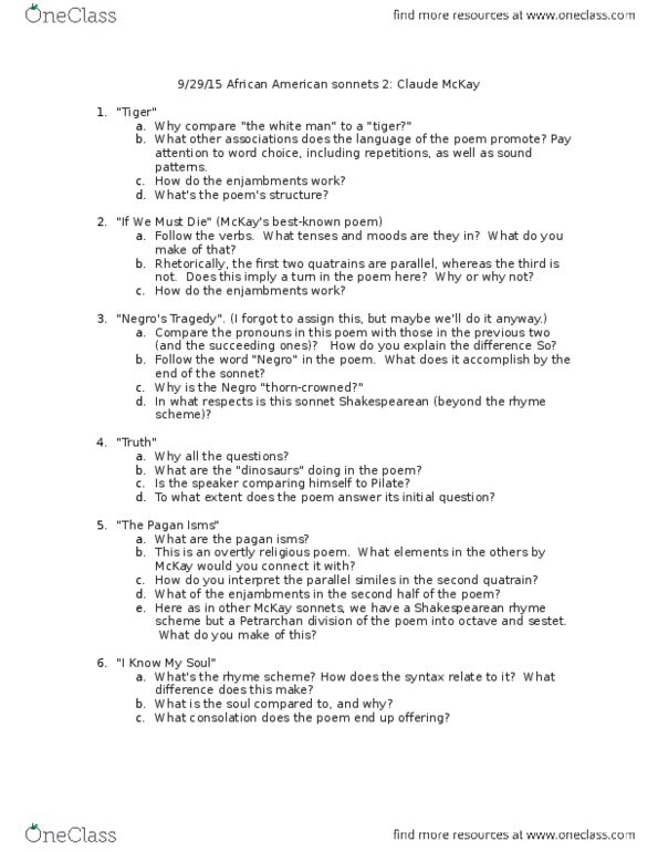 ENGLISH 298 Lecture Notes - Lecture 2: Quatrain, Sestet, Petrarchan Sonnet thumbnail