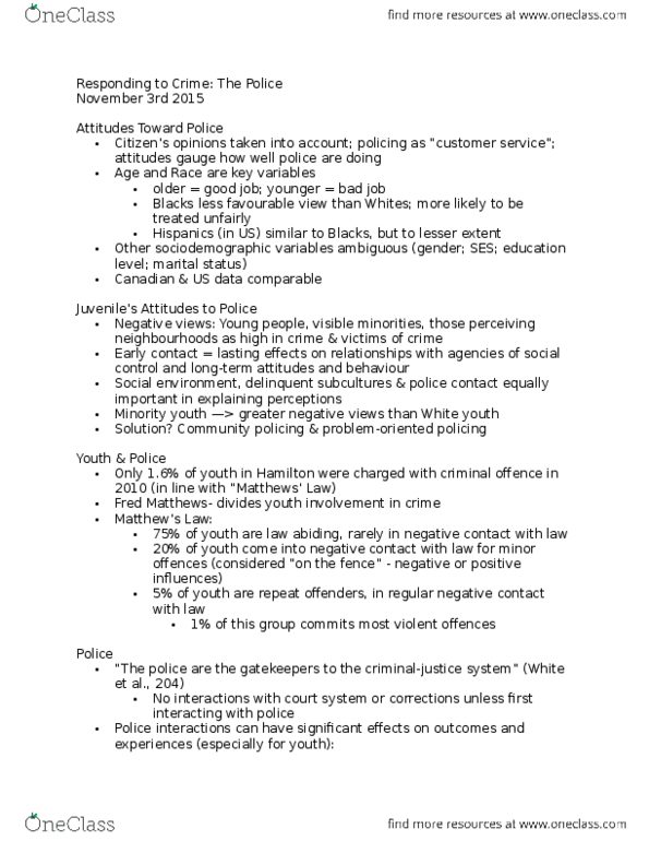 SOC 1500 Lecture Notes - Lecture 10: Community Policing, Visible Minority, Social Environment thumbnail