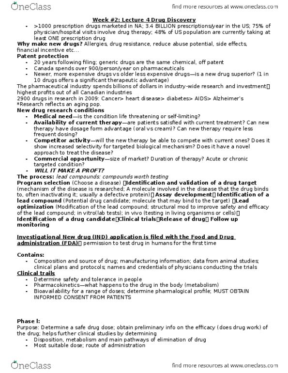 PCL102H1 Lecture Notes - Lecture 4: Investigational New Drug, Lead Compound, Prescription Drug thumbnail