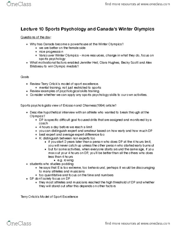 PSYC 471 Lecture Notes - Lecture 10: 2014 Winter Olympics, Jennifer Heil, Clara Hughes thumbnail