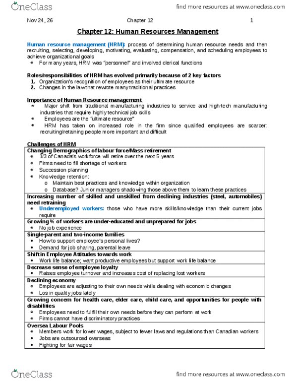 AFM131 Chapter Notes - Chapter 12: Human Resource Management, Job Analysis, Succession Planning thumbnail