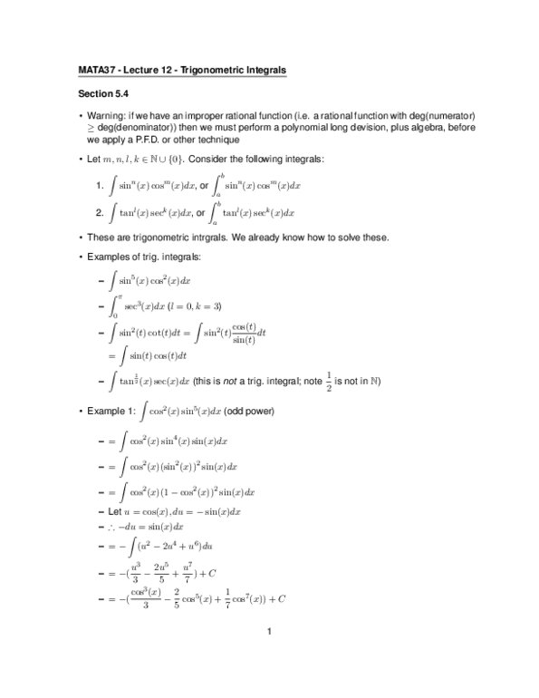 MATA37H3 Lecture 12: Trigonometric Integrals thumbnail